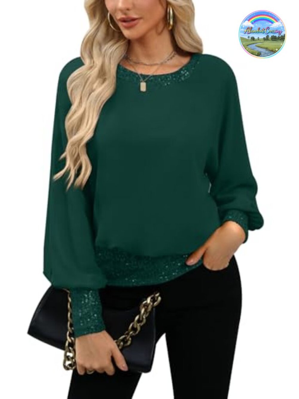Dressy Sequin Chiffon Blouse Long Sleeve Formal Wedding Cocktail Party Top